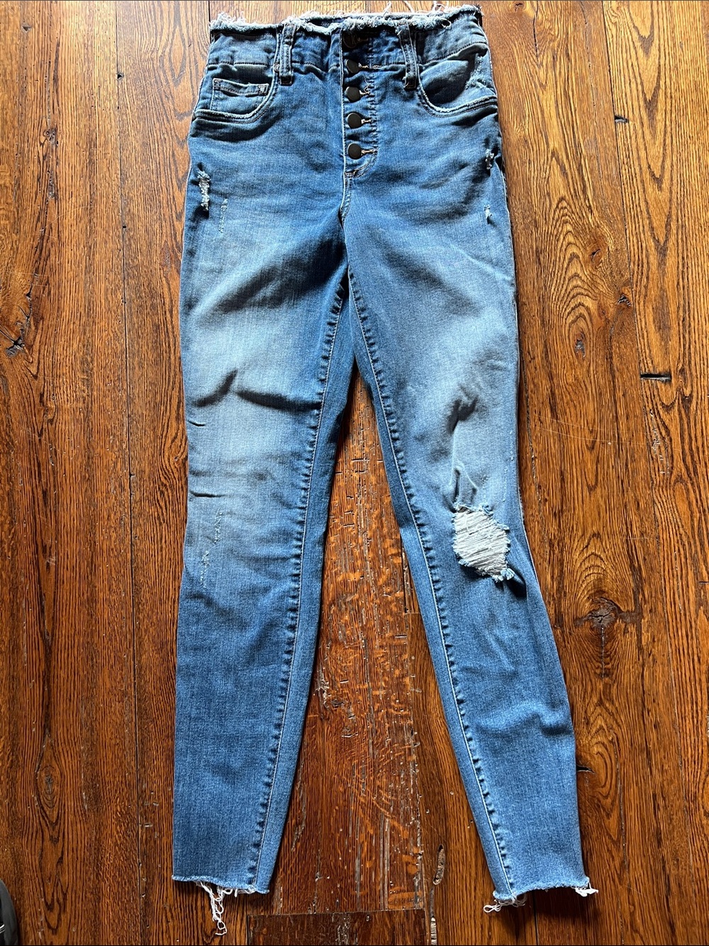 Kut from the Kloth Medium Blue Distressed High-Rise Skinny Jeans